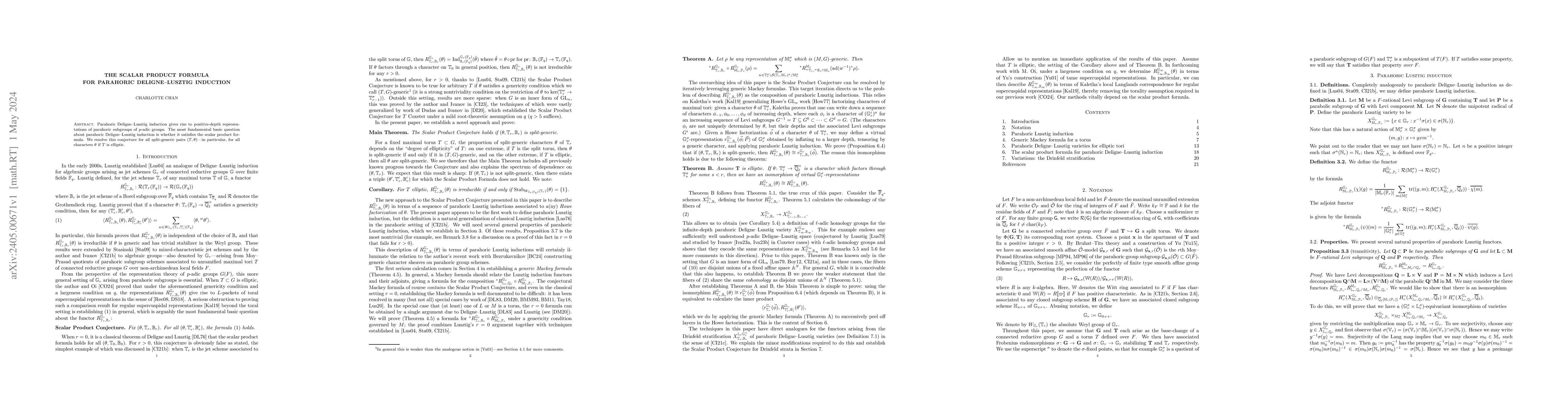 Thumbnail for The scalar product formula for parahoric Deligne--Lusztig induction