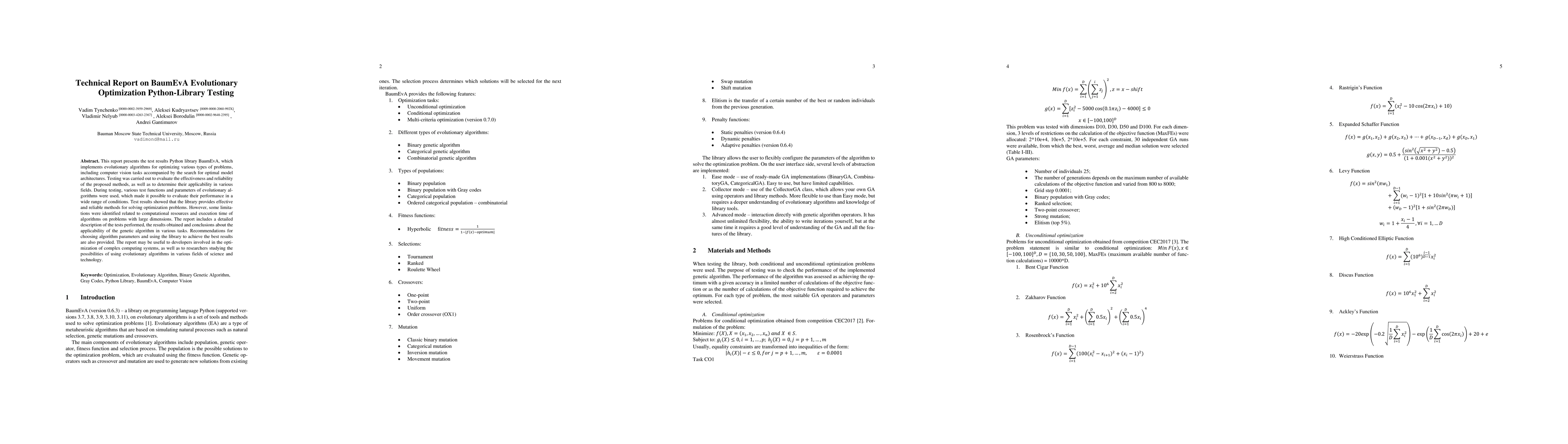 Thumbnail for Technical Report on BaumEvA Evolutionary Optimization Python-Library
  Testing