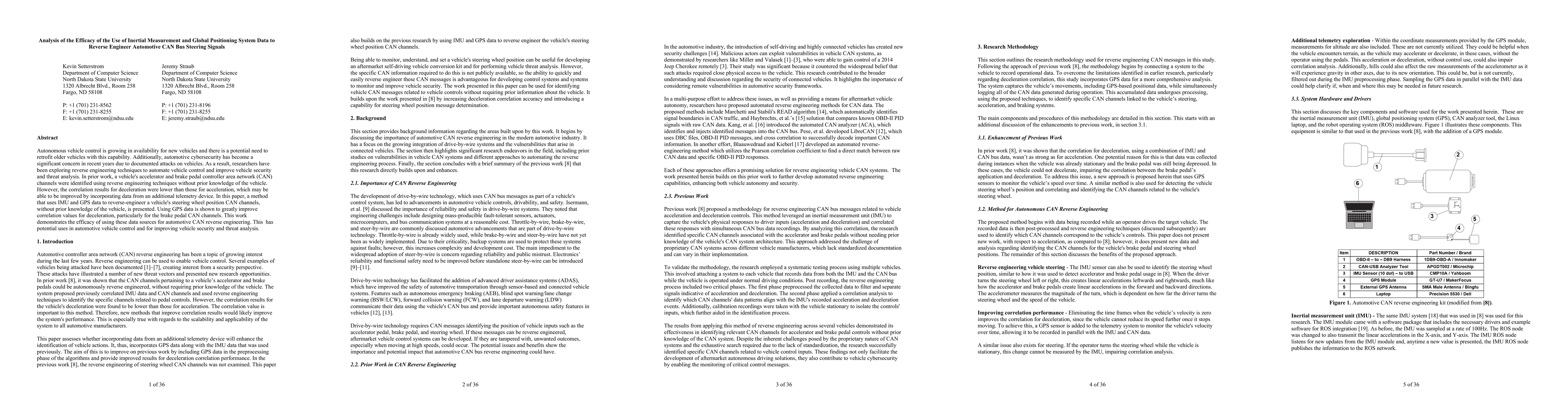 Thumbnail for Analysis of the Efficacy of the Use of Inertial Measurement and Global
  Positioning System Data to Reverse Engineer Automotive CAN Bus Steering
  Signals