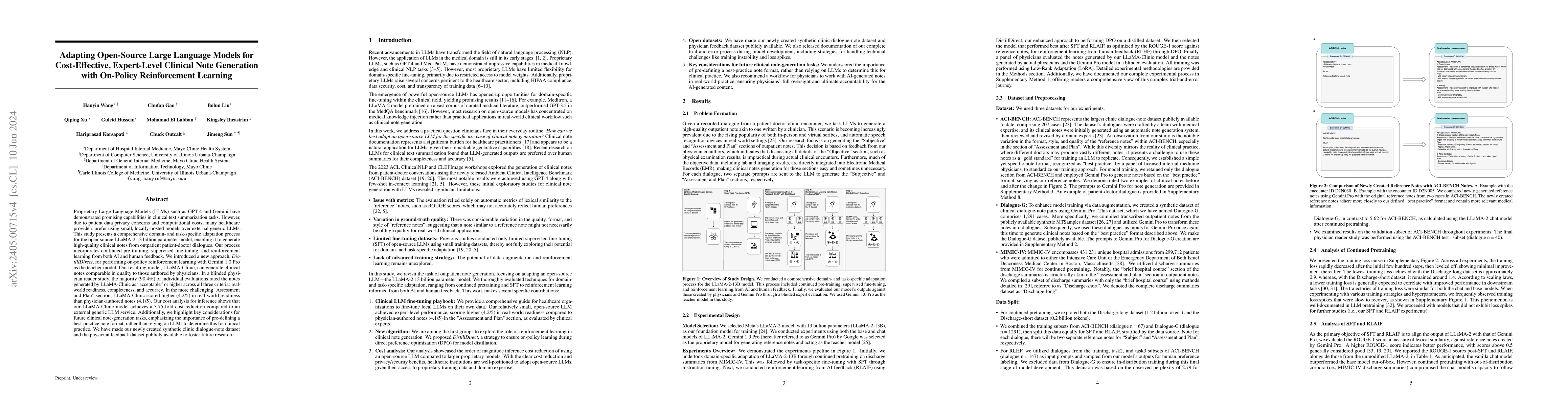 Thumbnail for Adapting Open-Source Large Language Models for Cost-Effective,
  Expert-Level Clinical Note Generation with On-Policy Reinforcement Learning