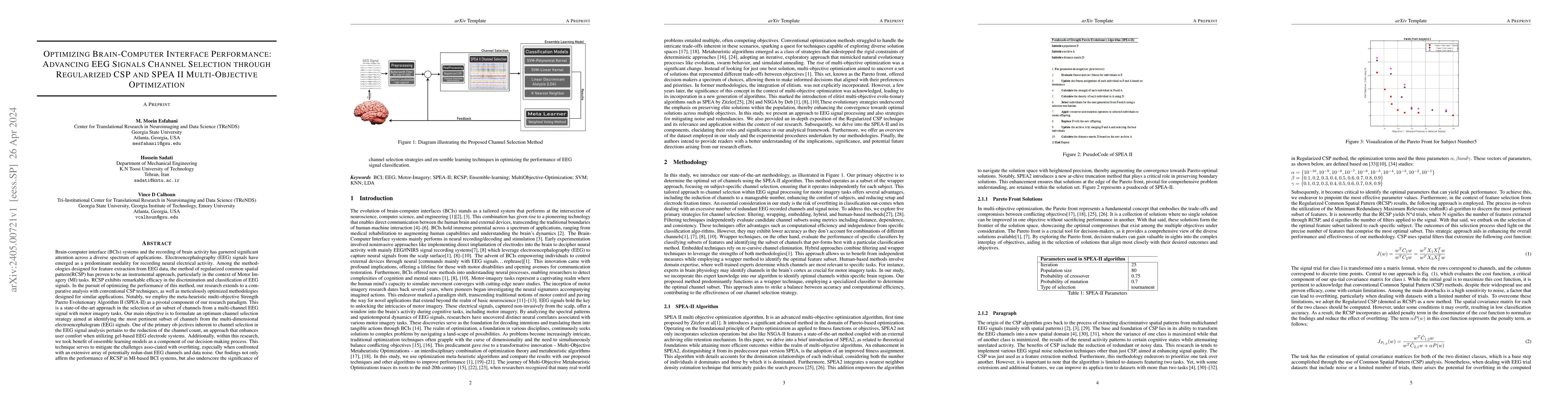 Thumbnail for Optimizing Brain-Computer Interface Performance: Advancing EEG Signals
  Channel Selection through Regularized CSP and SPEA II Multi-Objective
  Optimization