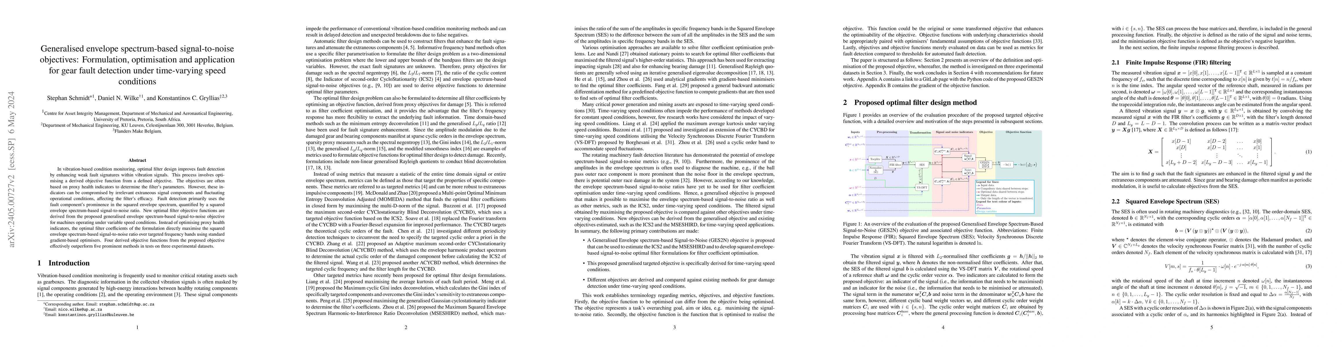 Thumbnail for Generalised envelope spectrum-based signal-to-noise objectives:
  Formulation, optimisation and application for gear fault detection under
  time-varying speed conditions