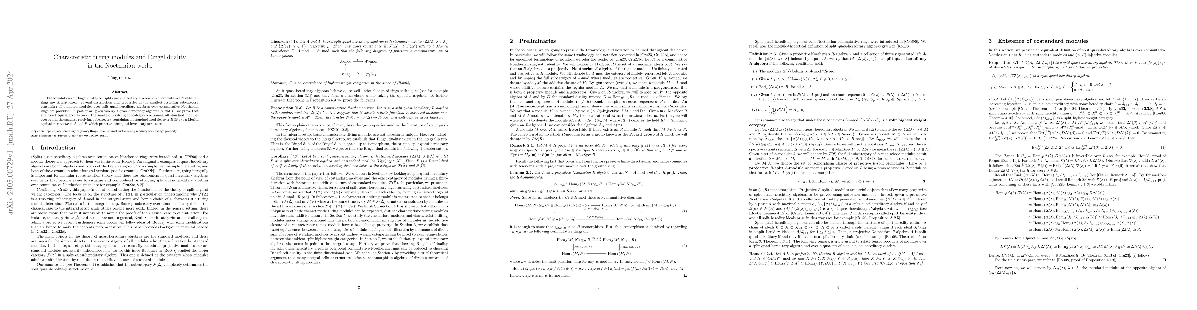 Thumbnail for Characteristic tilting modules and Ringel duality in the Noetherian
  world