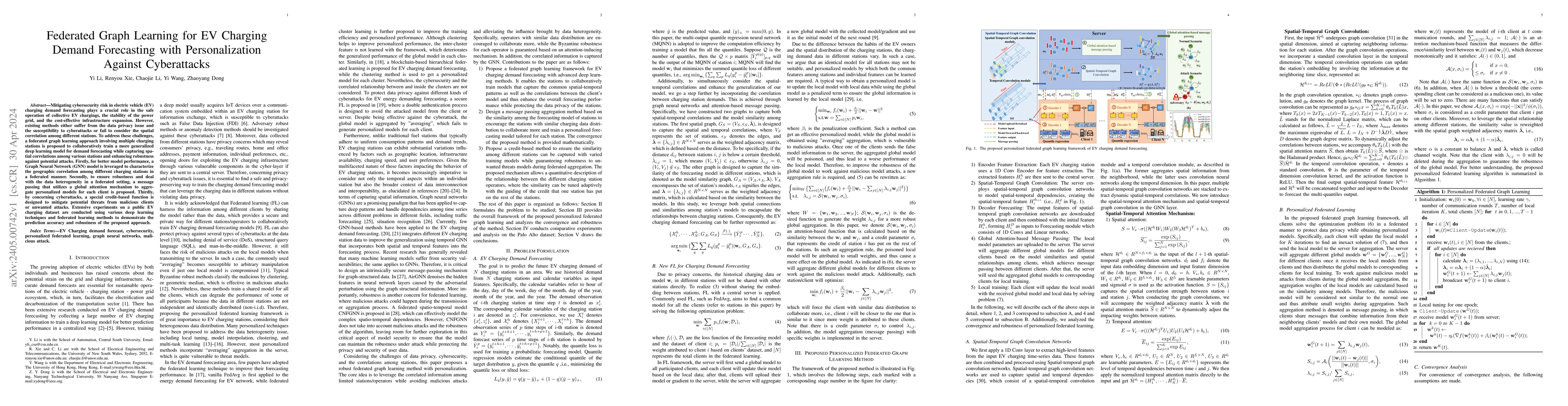 Thumbnail for Federated Graph Learning for EV Charging Demand Forecasting with
  Personalization Against Cyberattacks