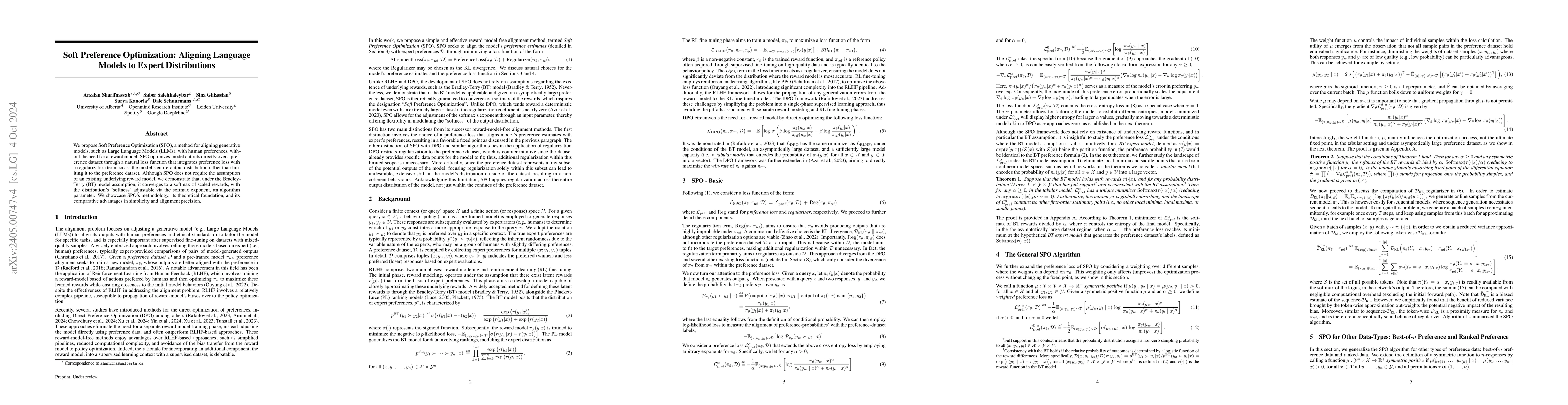 Thumbnail for Soft Preference Optimization: Aligning Language Models to Expert
  Distributions