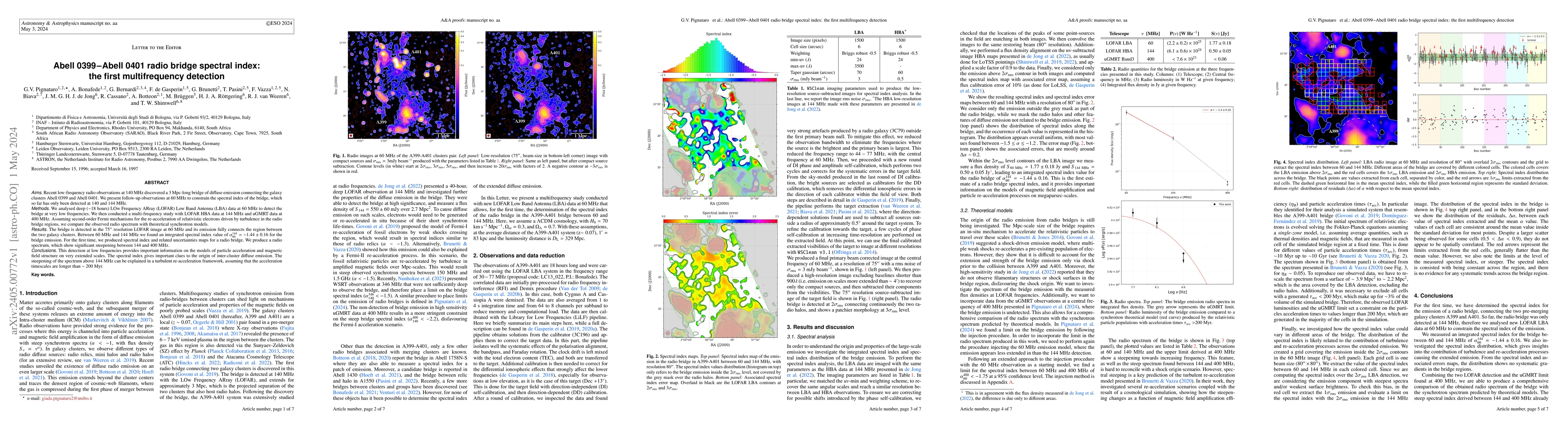 Thumbnail for Abell 0399-Abell 0401 radio bridge spectral index: the first
  multifrequency detection
