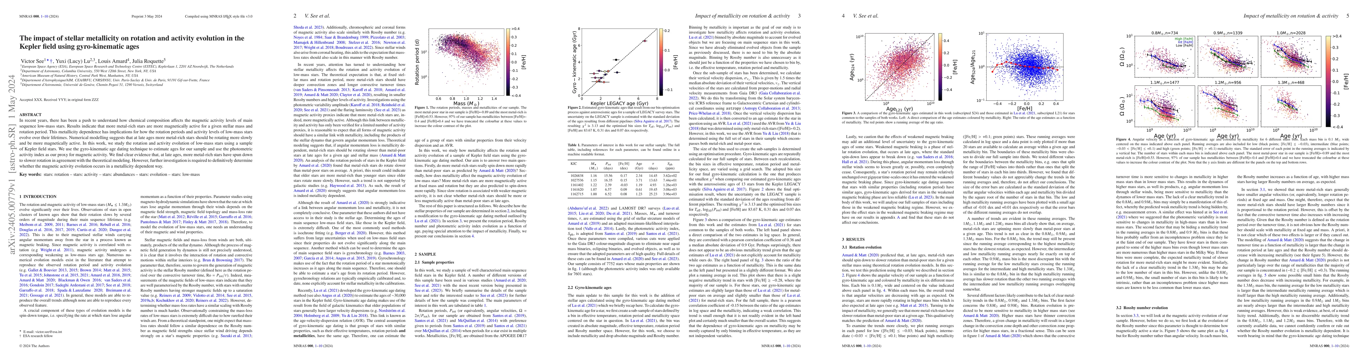 Thumbnail for The impact of stellar metallicity on rotation and activity evolution in
  the Kepler field using gyro-kinematic ages