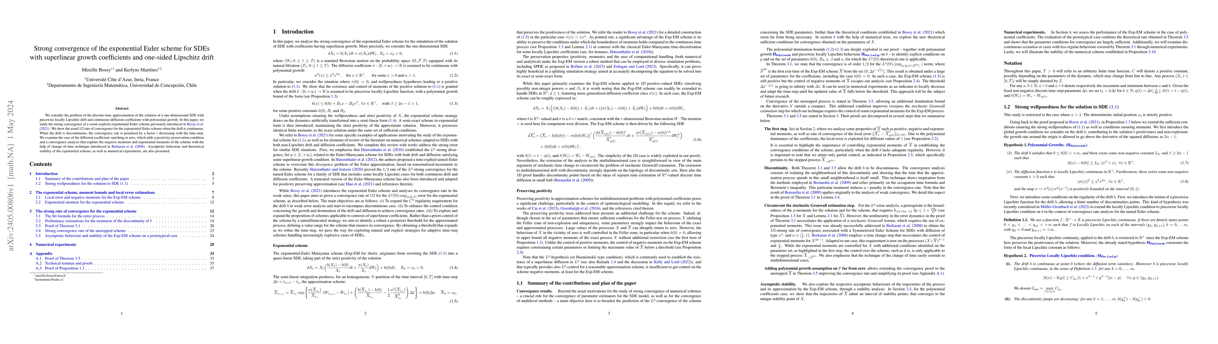 Thumbnail for Strong convergence of the exponential Euler scheme for SDEs with
  superlinear growth coefficients and one-sided Lipschitz drift