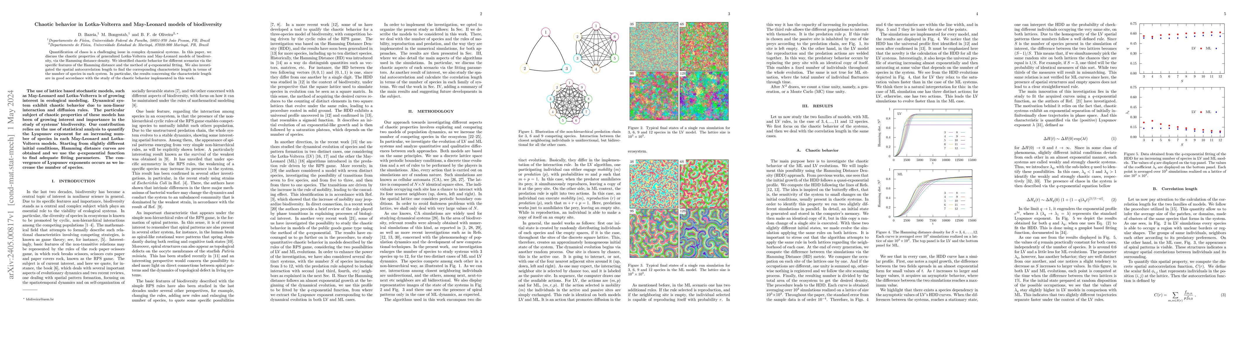 Thumbnail for Chaotic behavior in Lotka-Volterra and May-Leonard models of
  biodiversity