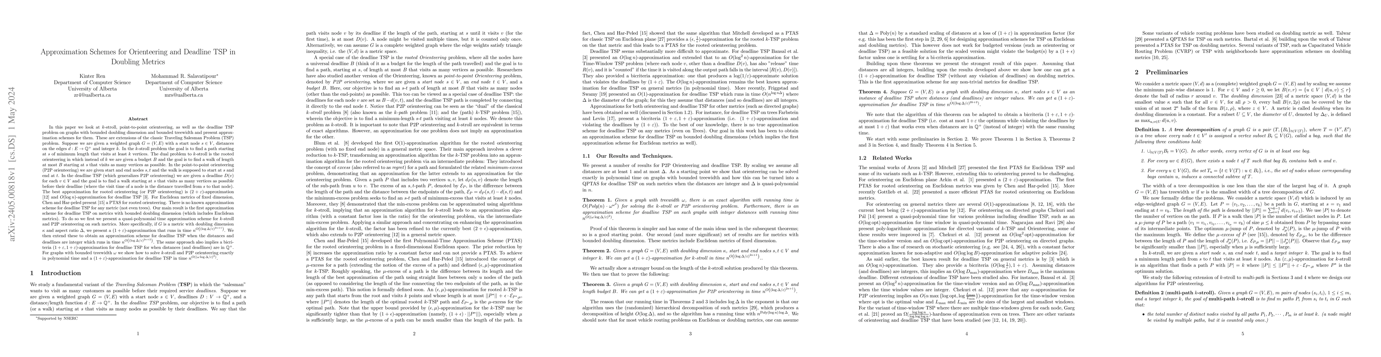 Thumbnail for Approximation Schemes for Orienteering and Deadline TSP in Doubling
  Metrics