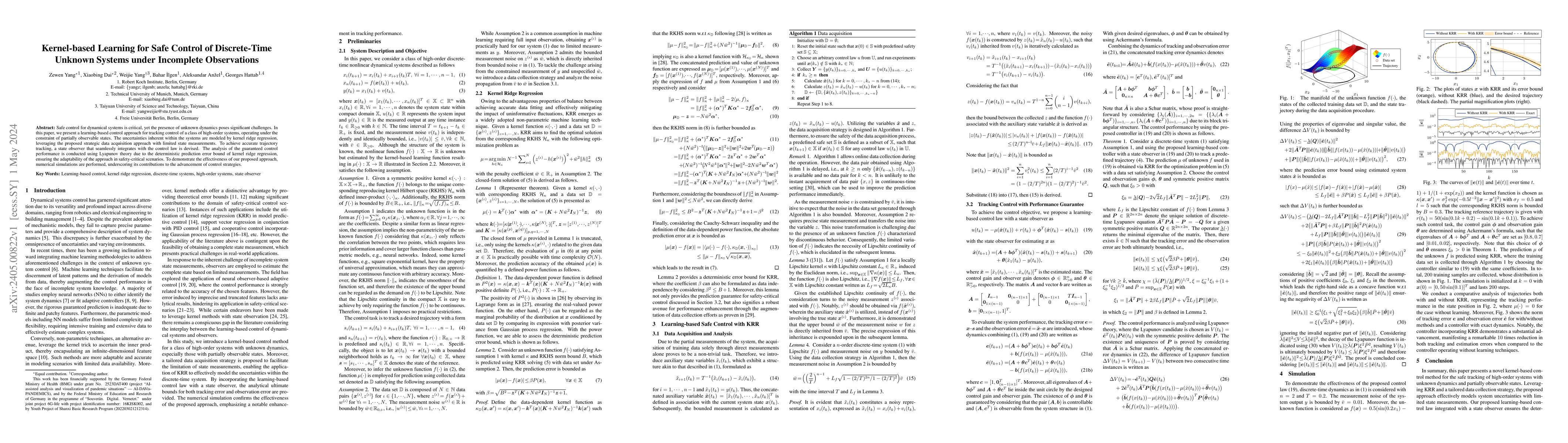 Thumbnail for Kernel-based Learning for Safe Control of Discrete-Time Unknown Systems
  under Incomplete Observations
