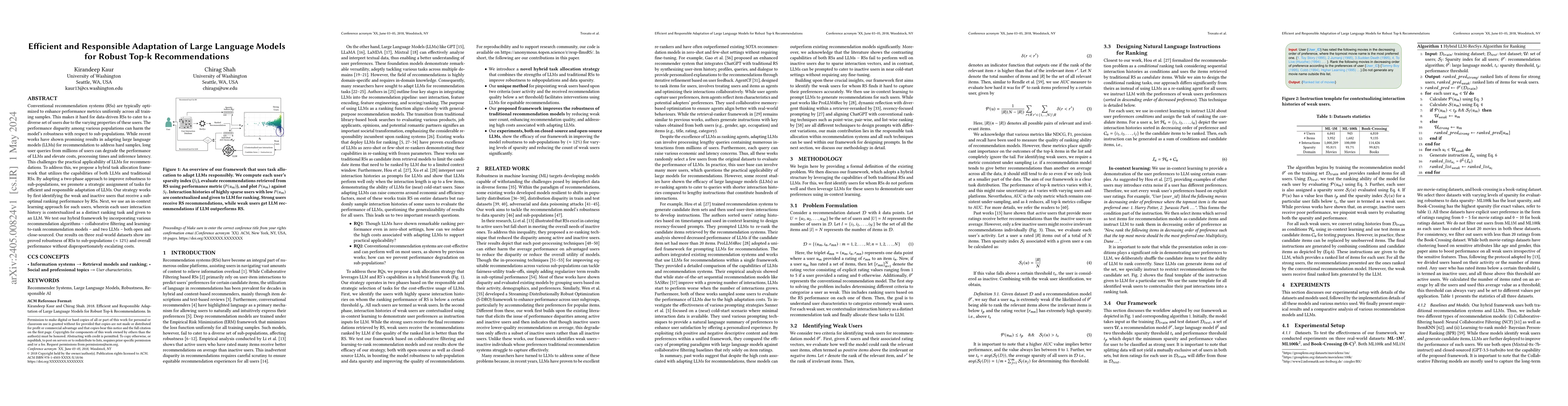 Thumbnail for Efficient and Responsible Adaptation of Large Language Models for Robust
  Top-k Recommendations