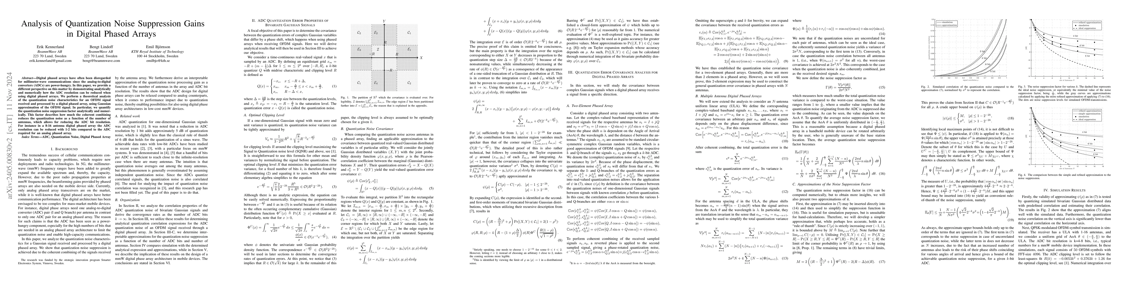 Thumbnail for Analysis of Quantization Noise Suppression Gains in Digital Phased
  Arrays