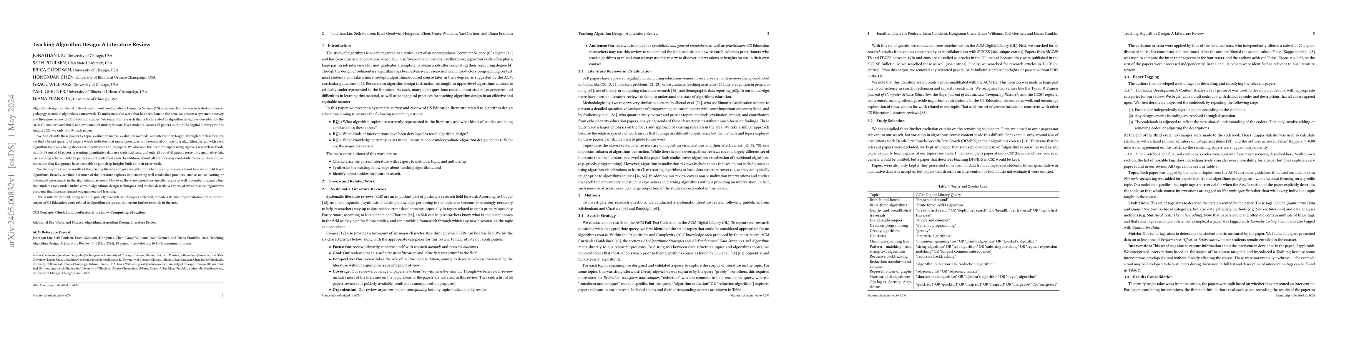 Thumbnail for Teaching Algorithm Design: A Literature Review