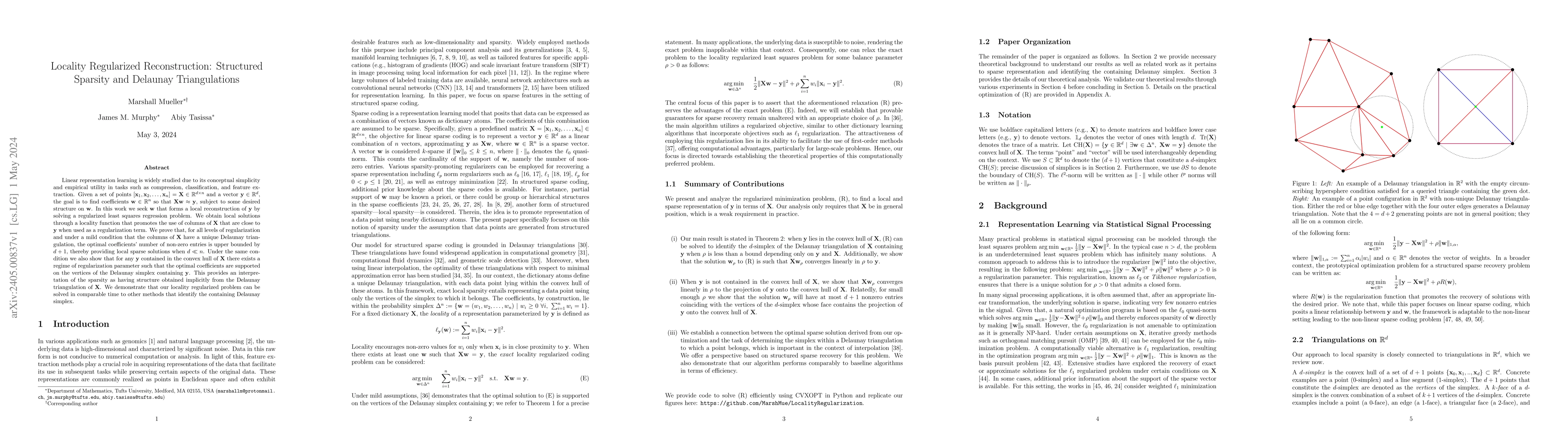 Thumbnail for Locality Regularized Reconstruction: Structured Sparsity and Delaunay
  Triangulations