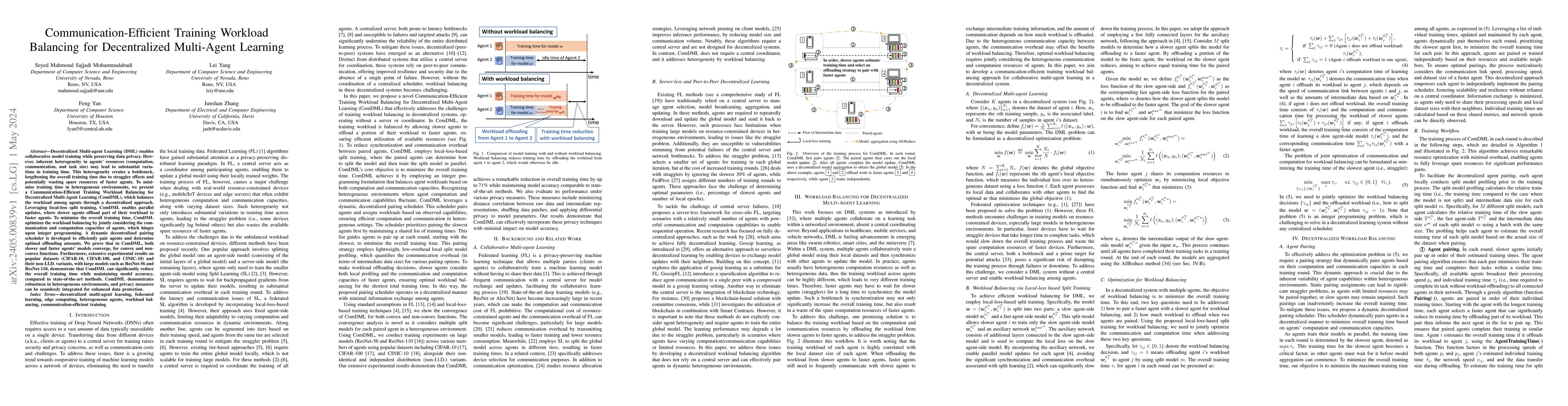Thumbnail for Communication-Efficient Training Workload Balancing for Decentralized
  Multi-Agent Learning