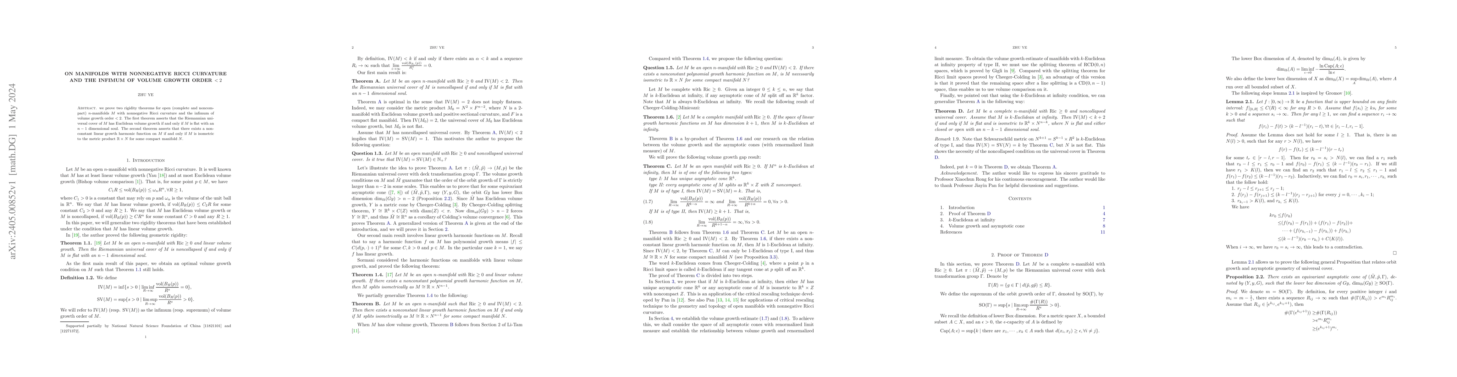 Thumbnail for On manifolds with nonnegative Ricci curvature and the infimum of volume
  growth order $<2$