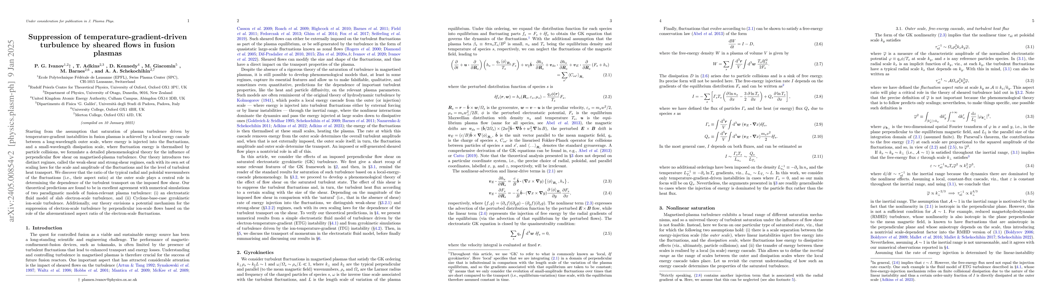 Thumbnail for Suppression of temperature-gradient-driven turbulence by sheared flows
  in fusion plasmas