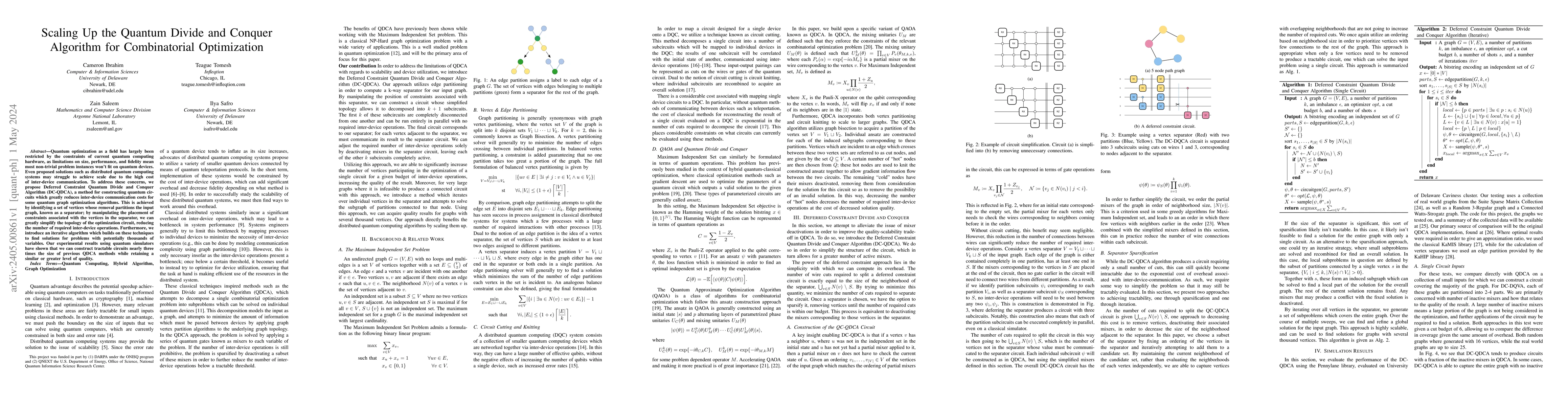 Thumbnail for Scaling Up the Quantum Divide and Conquer Algorithm for Combinatorial
  Optimization