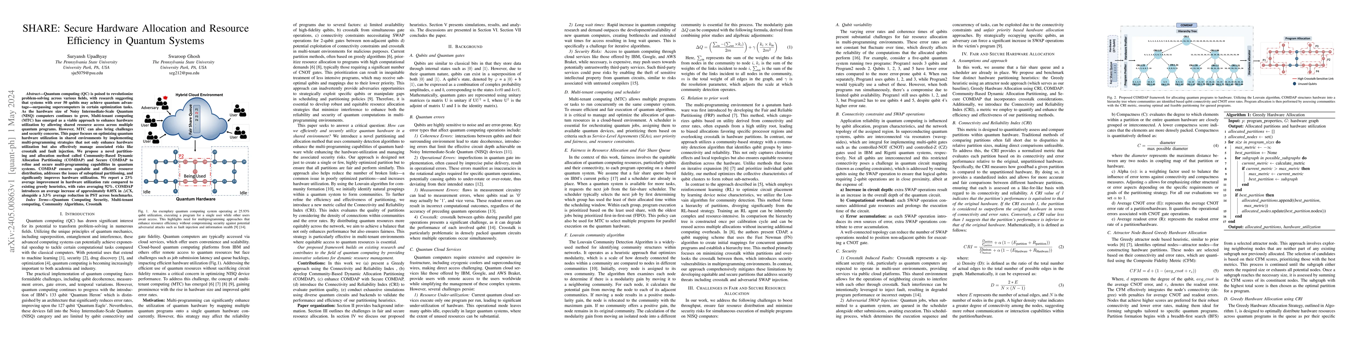 Thumbnail for SHARE: Secure Hardware Allocation and Resource Efficiency in Quantum
  Systems