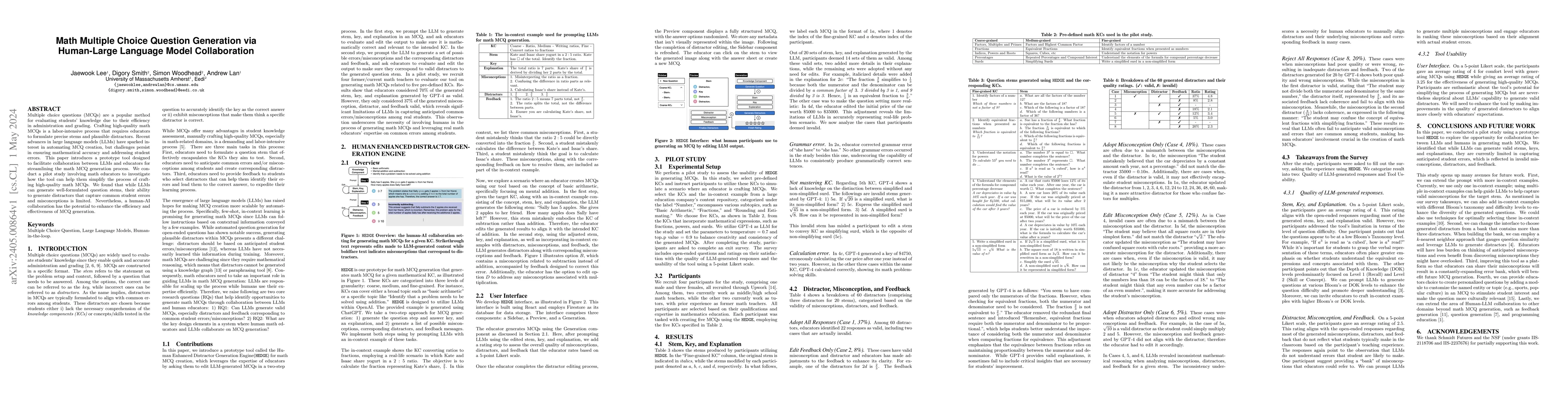 Thumbnail for Math Multiple Choice Question Generation via Human-Large Language Model
  Collaboration