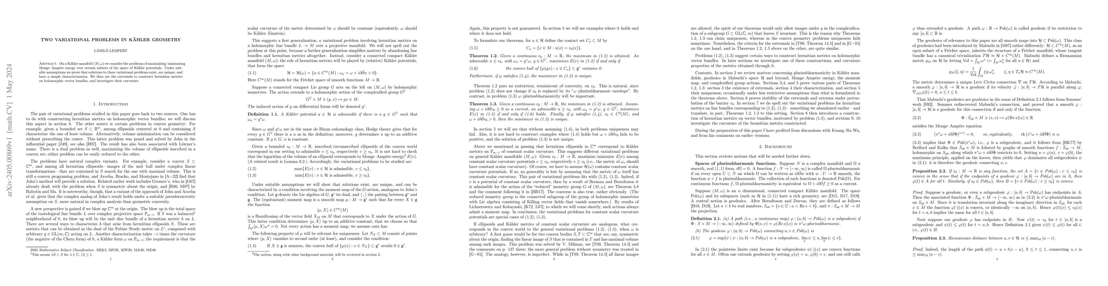 Thumbnail for Two variational problems in K\"ahler geometry