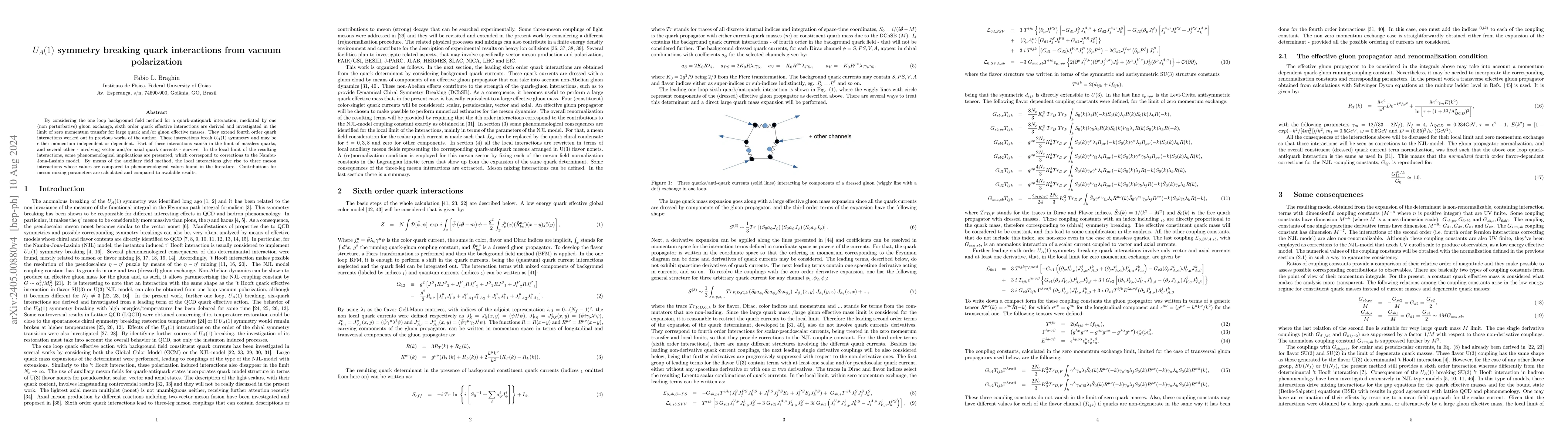 Thumbnail for $U_A(1)$ symmetry breaking quark interactions from vacuum polarization
