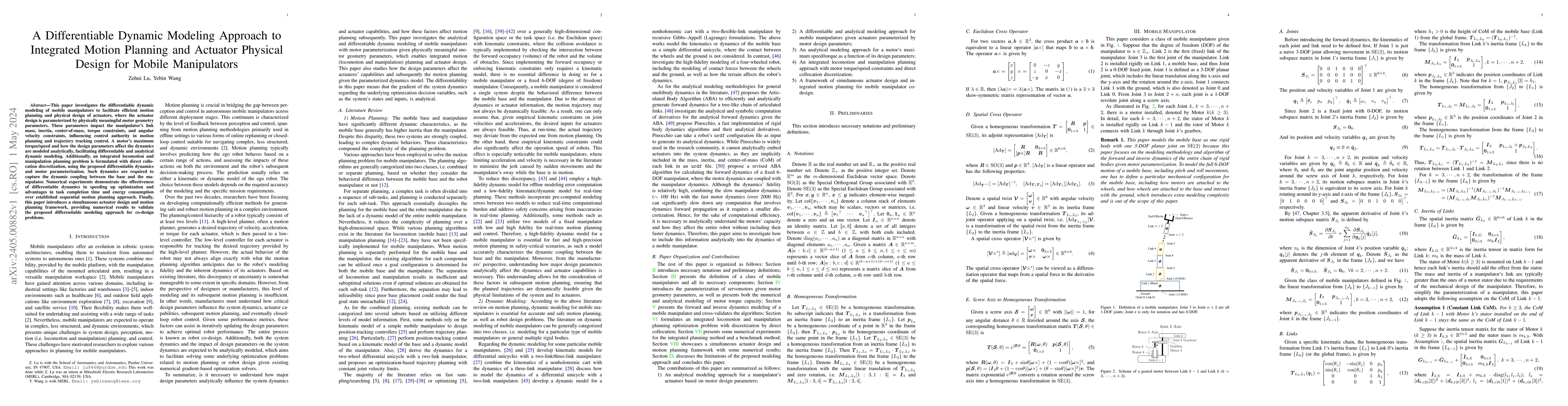 Thumbnail for A Differentiable Dynamic Modeling Approach to Integrated Motion Planning
  and Actuator Physical Design for Mobile Manipulators