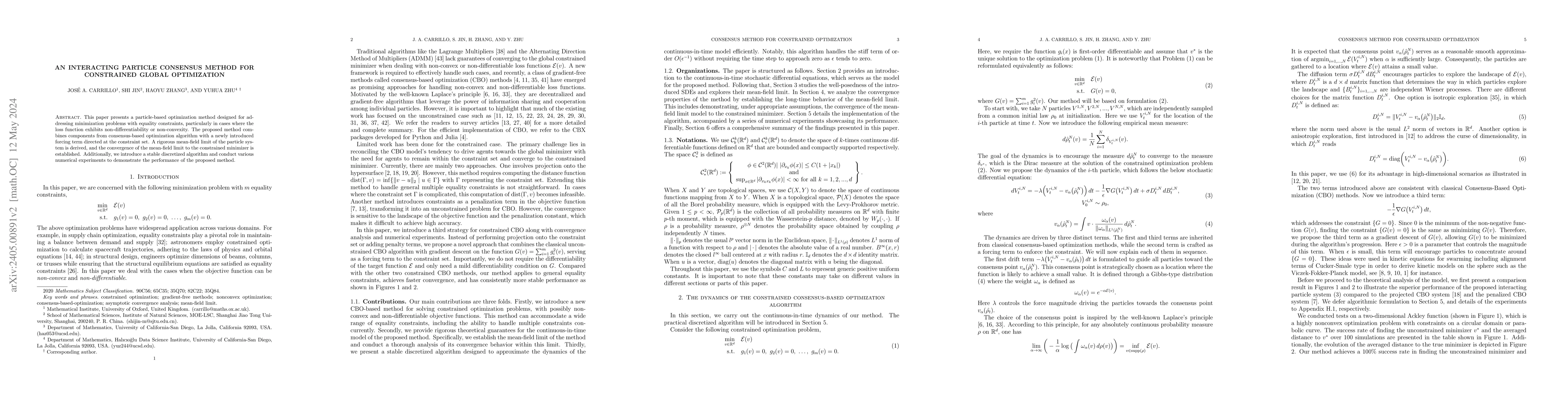 Thumbnail for An interacting particle consensus method for constrained global
  optimization
