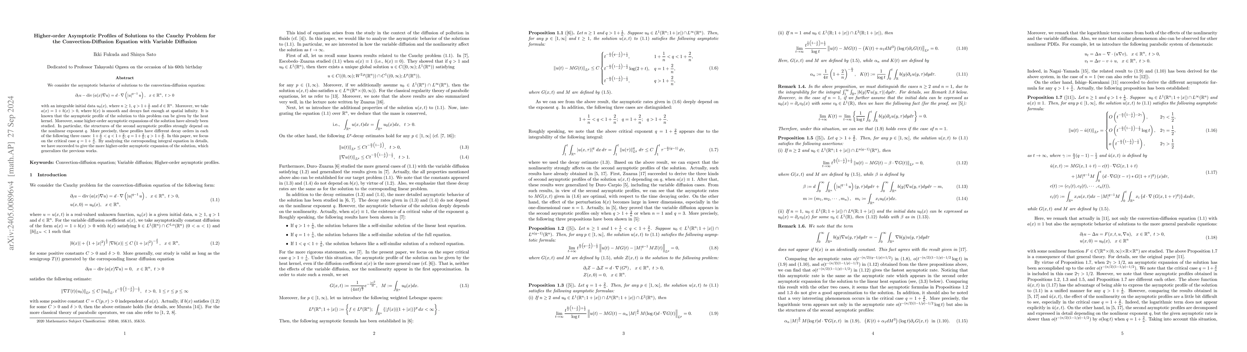 Thumbnail for Higher-order asymptotic profiles of solutions to the Cauchy problem for
  the convection-diffusion equation with variable diffusion