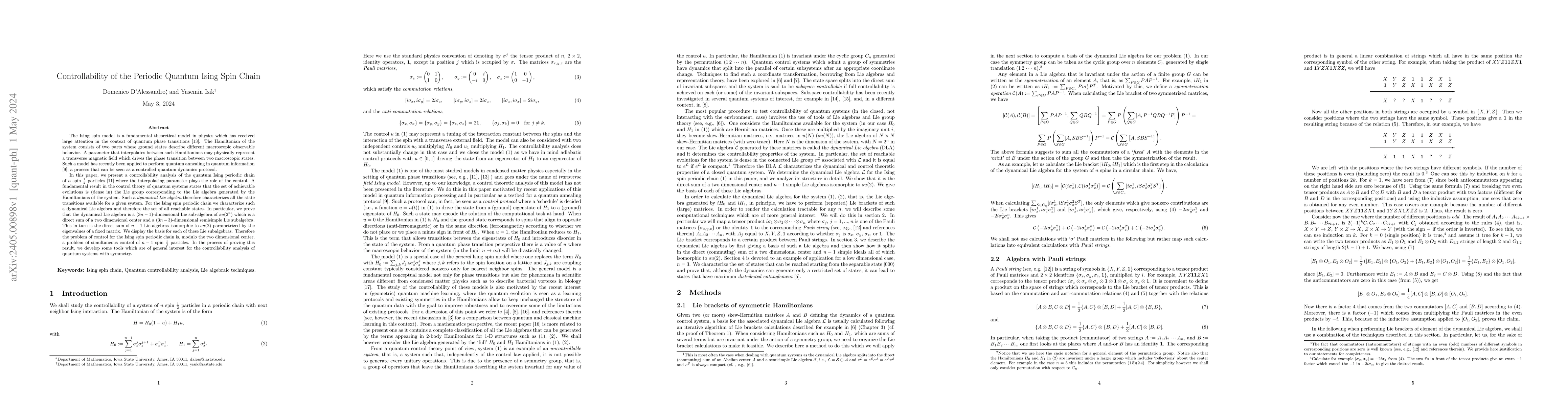 Thumbnail for Controllability of the Periodic Quantum Ising Spin Chain