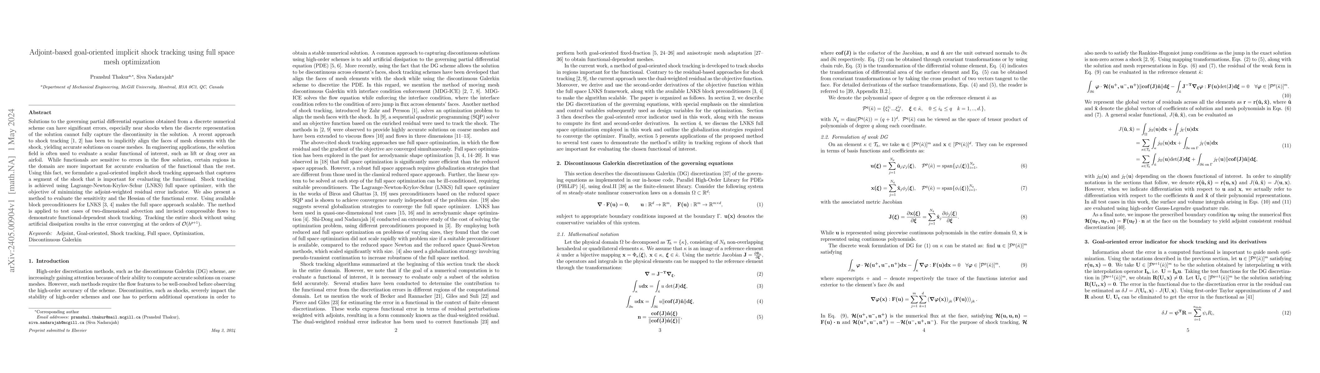 Thumbnail for Adjoint-based goal-oriented implicit shock tracking using full space
  mesh optimization