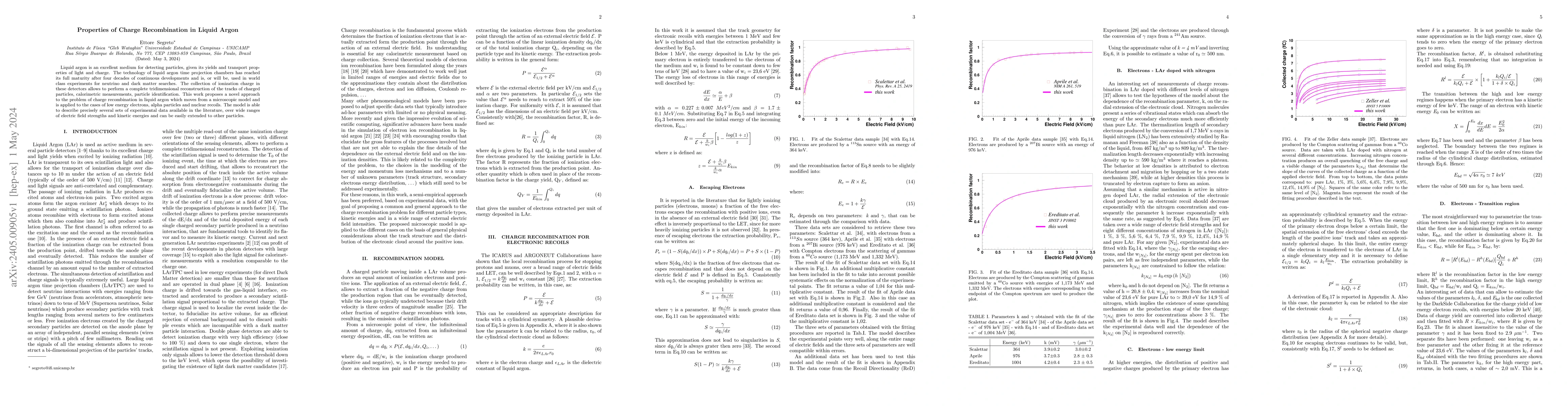 Thumbnail for Properties of Charge Recombination in Liquid Argon