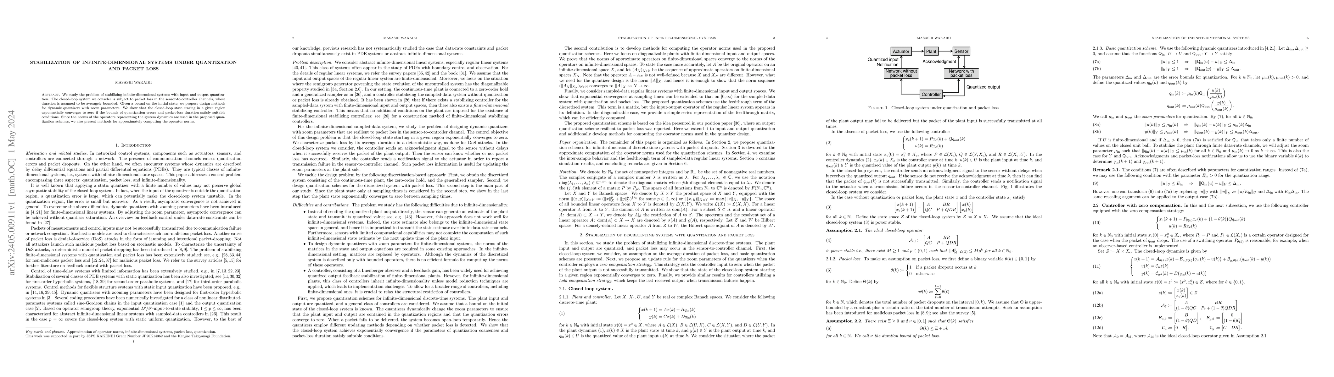 Thumbnail for Stabilization of infinite-dimensional systems under quantization and
  packet loss
