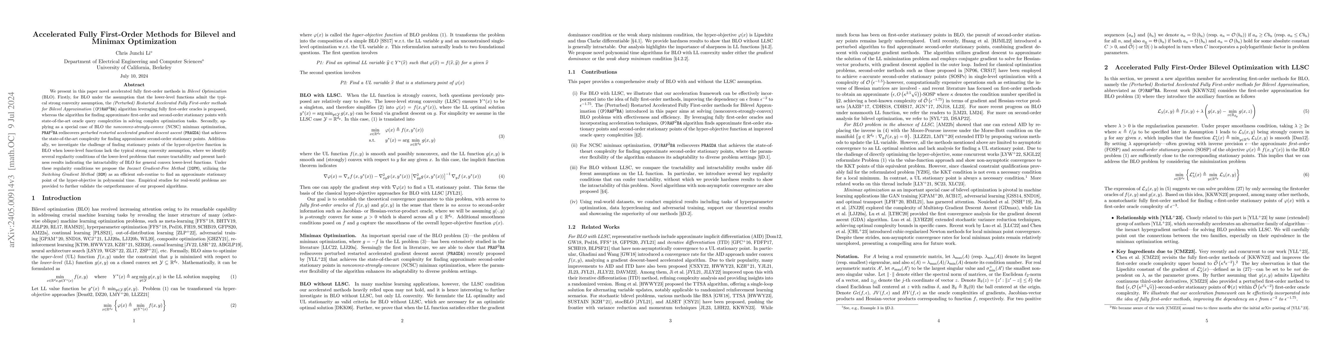 Thumbnail for Accelerated Fully First-Order Methods for Bilevel and Minimax
  Optimization