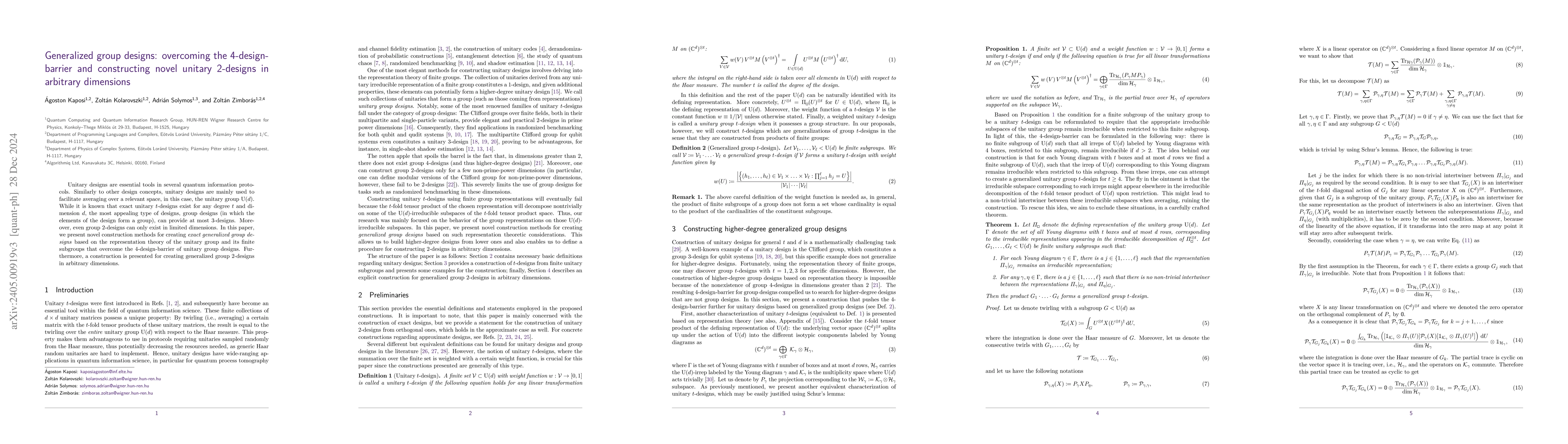 Thumbnail for Generalized group designs: overcoming the 4-design-barrier and
  constructing novel unitary 2-designs in arbitrary dimensions