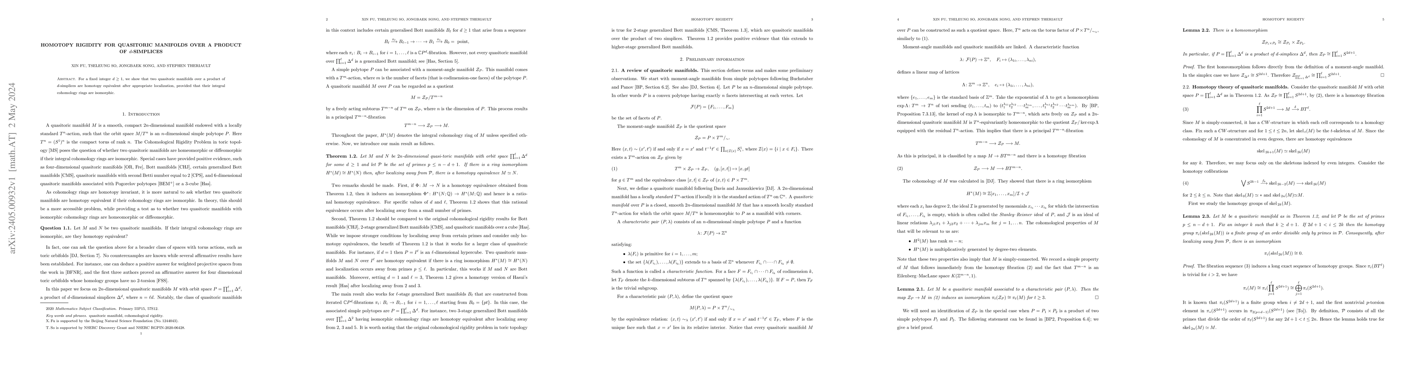 Thumbnail for Homotopy rigidity for quasitoric manifolds over a product of
  $d$-simplices