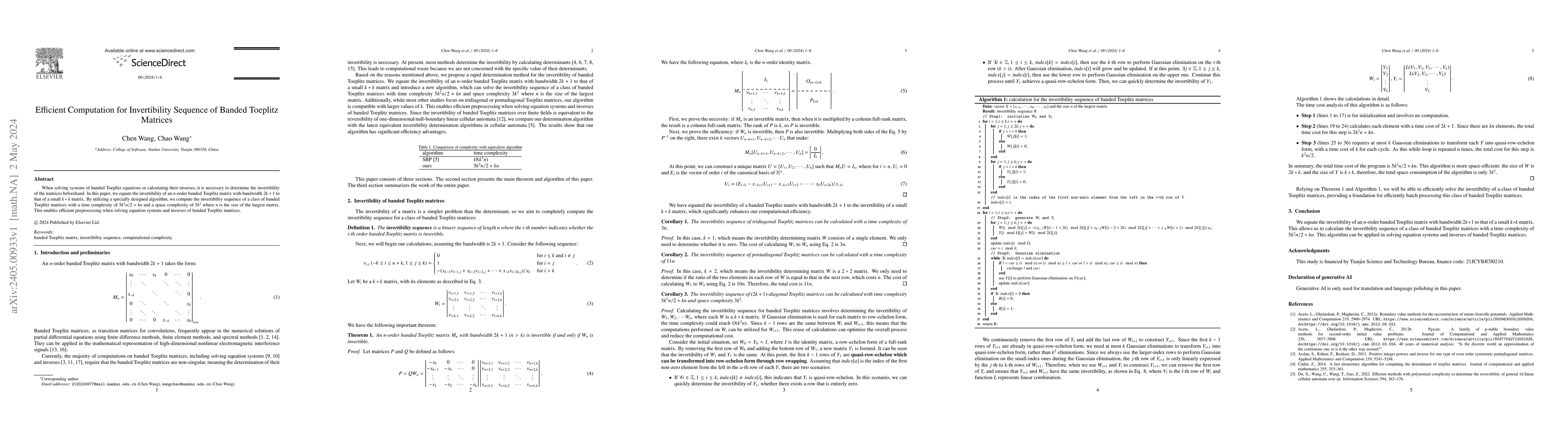 Thumbnail for Efficient Computation for Invertibility Sequence of Banded Toeplitz
  Matrices