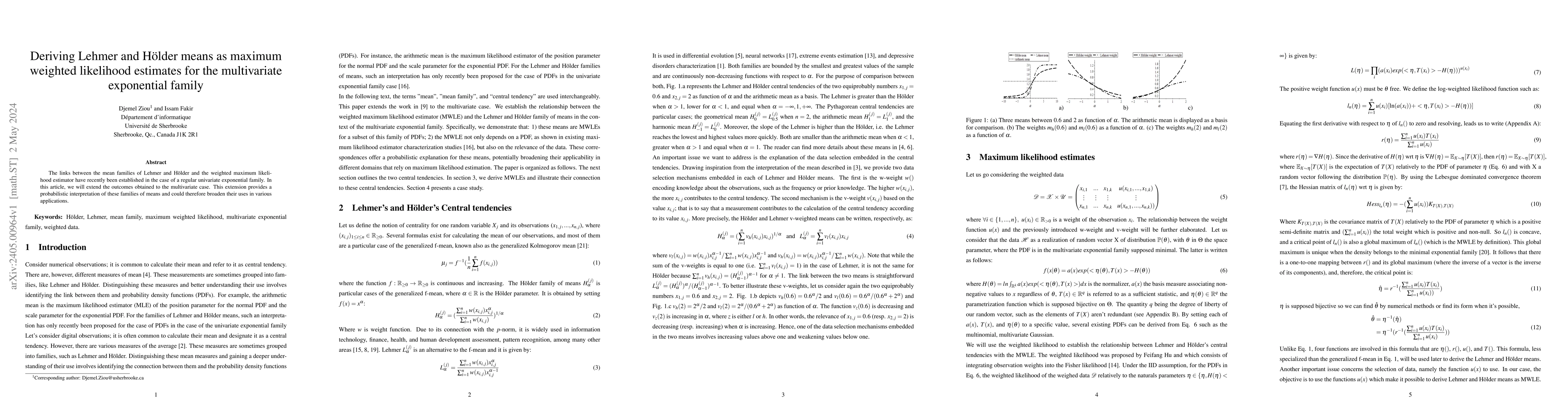 Thumbnail for Deriving Lehmer and H\"older means as maximum weighted likelihood
  estimates for the multivariate exponential family