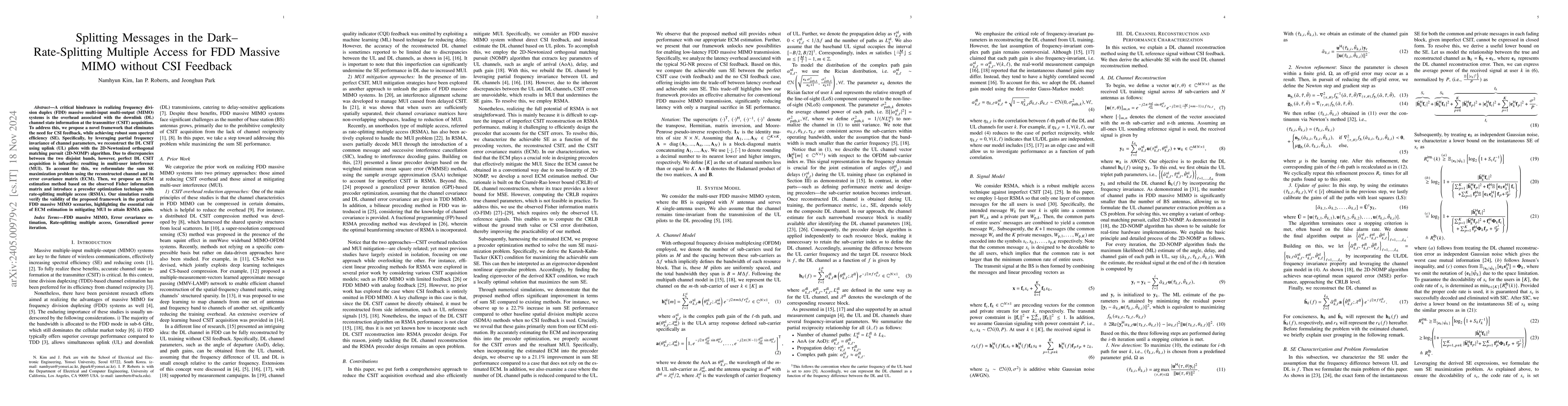 Thumbnail for Splitting Messages in the Dark- Rate-Splitting Multiple Access for FDD
  Massive MIMO Without CSI Feedback