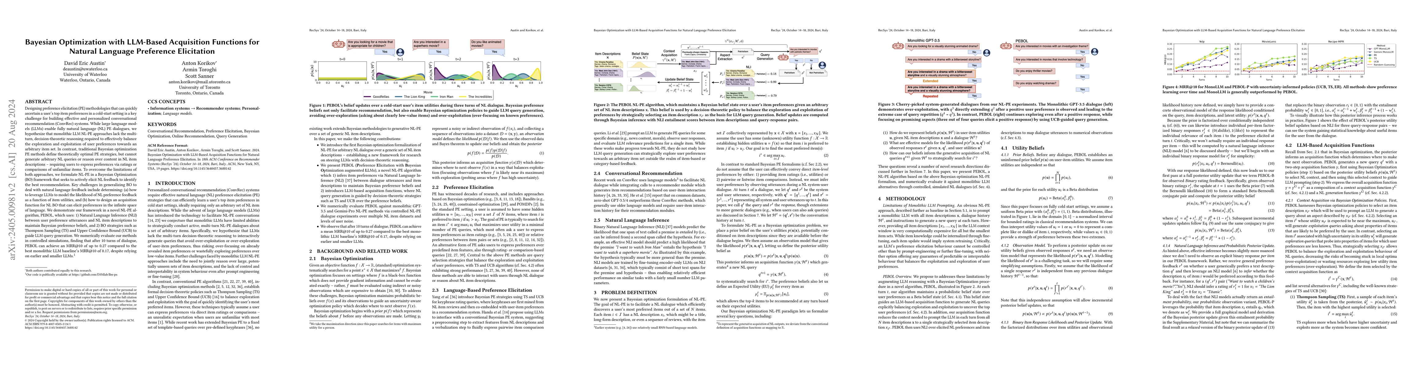Thumbnail for Bayesian Optimization with LLM-Based Acquisition Functions for Natural
  Language Preference Elicitation