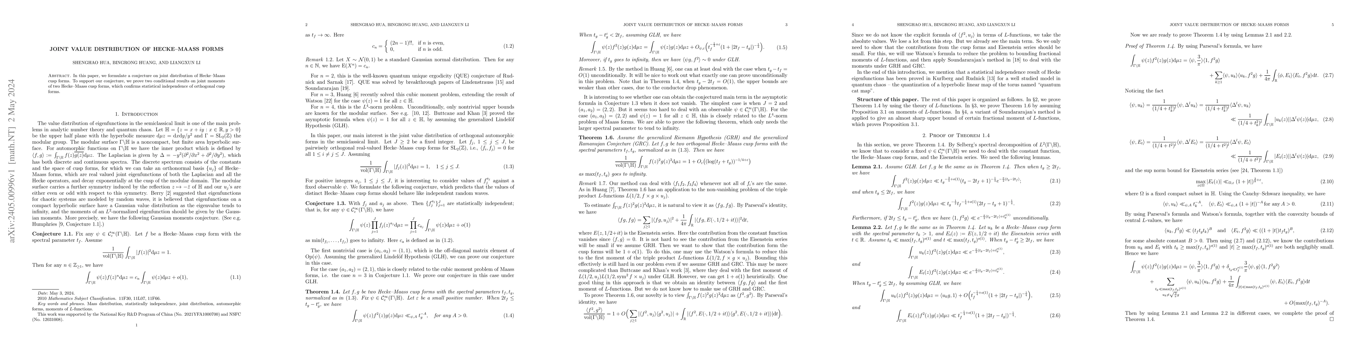 Thumbnail for Joint value distribution of Hecke--Maass forms