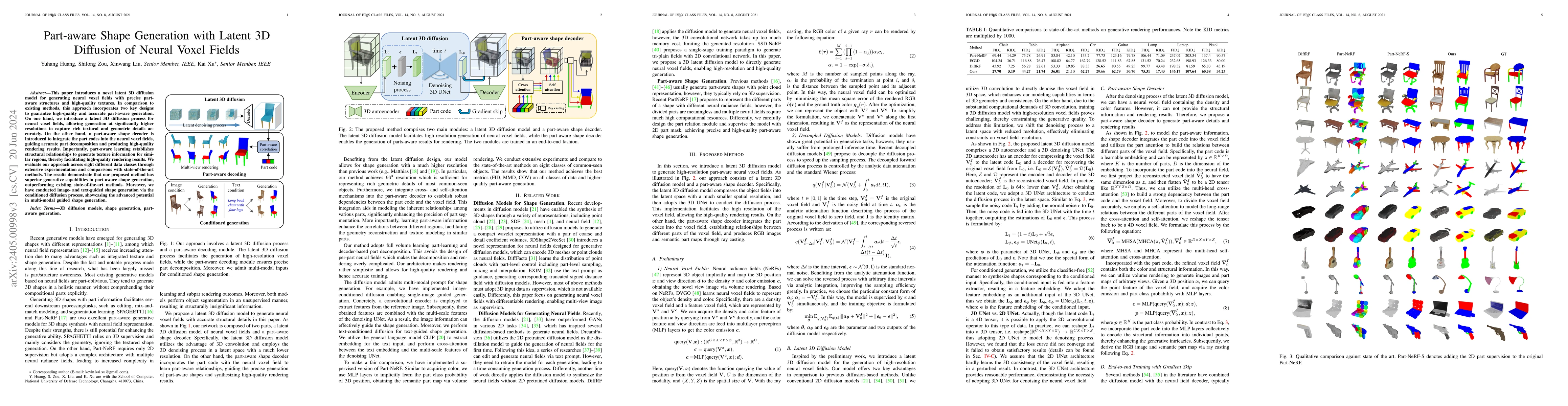 Thumbnail for Part-aware Shape Generation with Latent 3D Diffusion of Neural Voxel
  Fields