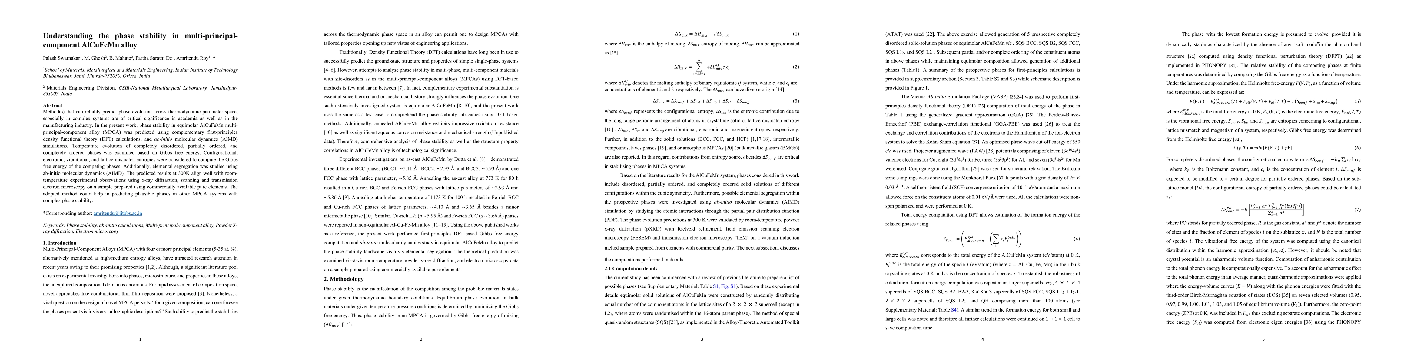 Thumbnail for Understanding the phase stability in multi-principal-component AlCuFeMn
  alloy