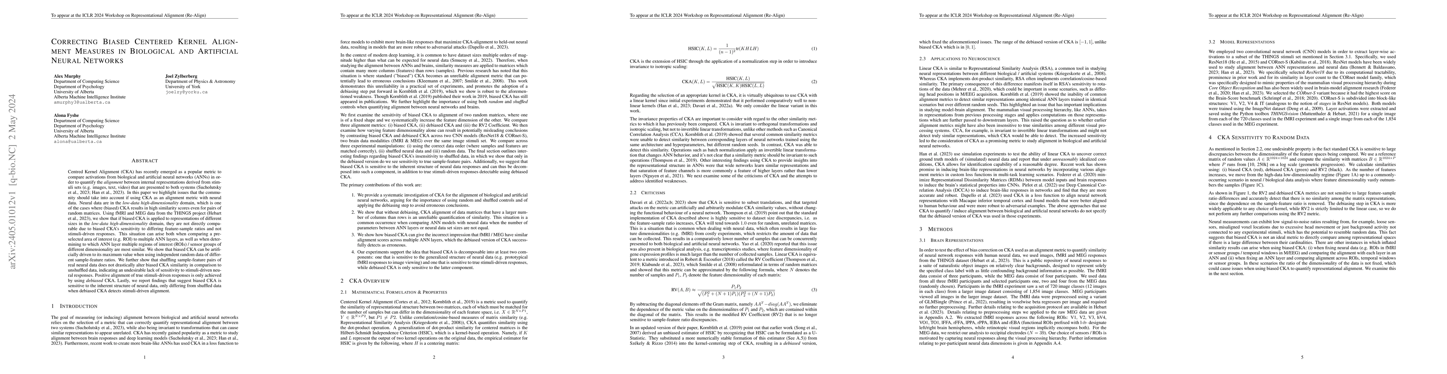 Thumbnail for Correcting Biased Centered Kernel Alignment Measures in Biological and
  Artificial Neural Networks