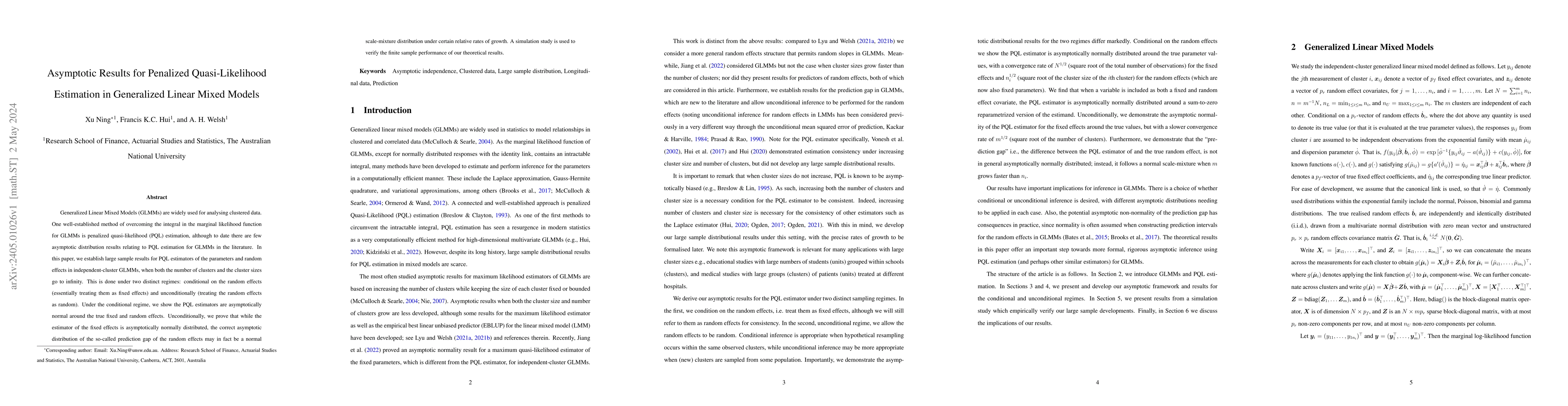 Thumbnail for Asymptotic Results for Penalized Quasi-Likelihood Estimation in
  Generalized Linear Mixed Models