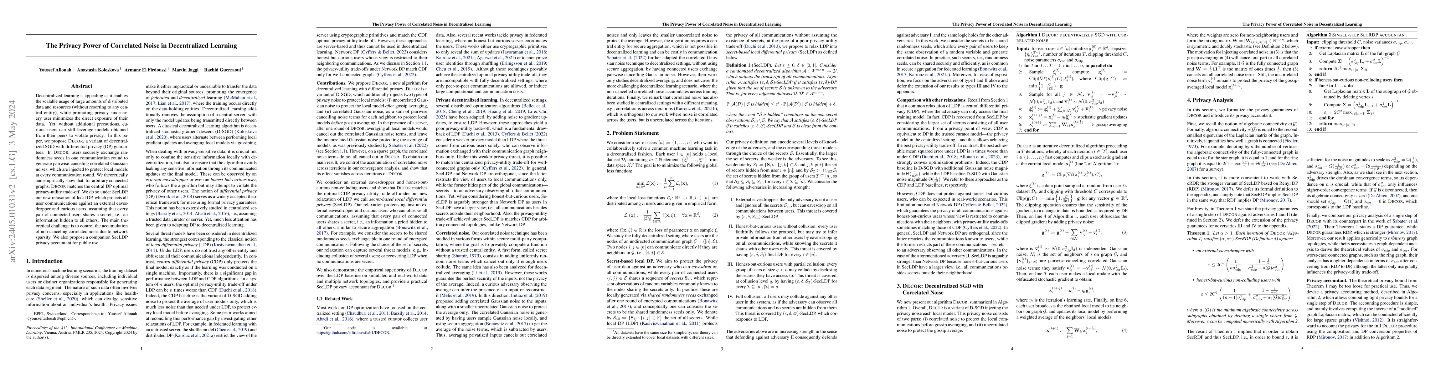 Thumbnail for The Privacy Power of Correlated Noise in Decentralized Learning