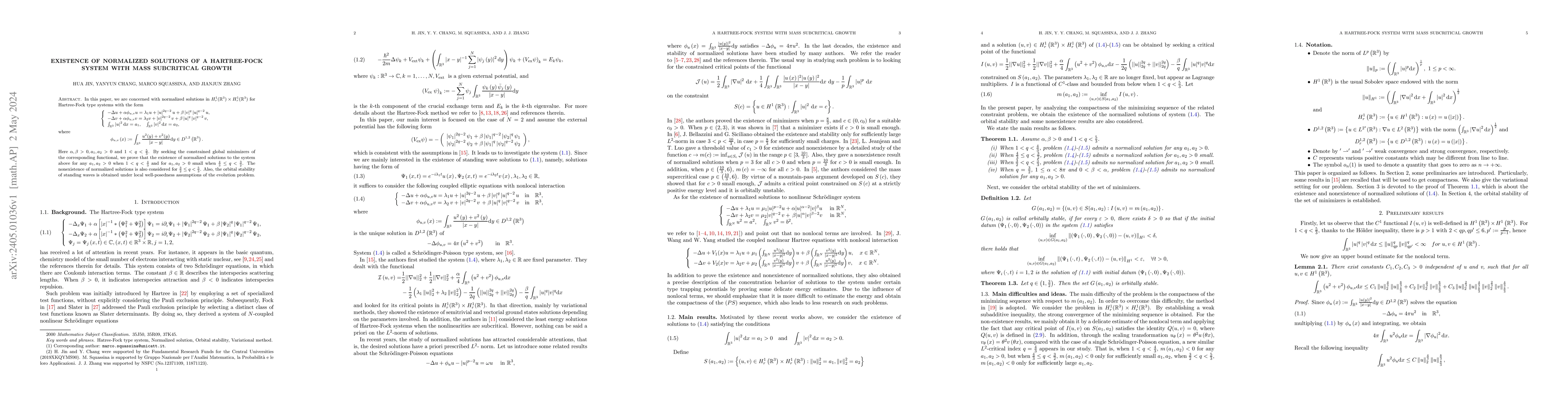 Thumbnail for Existence of normalized solutions of a Hartree-Fock system with mass
  subcritical growth