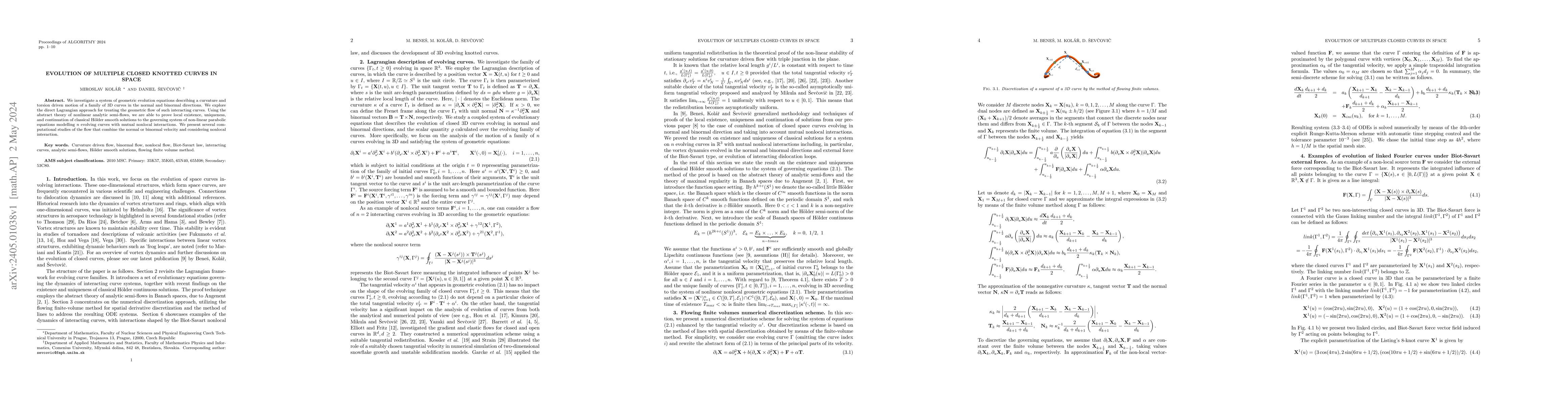 Thumbnail for Evolution of multiple closed knotted curves in space