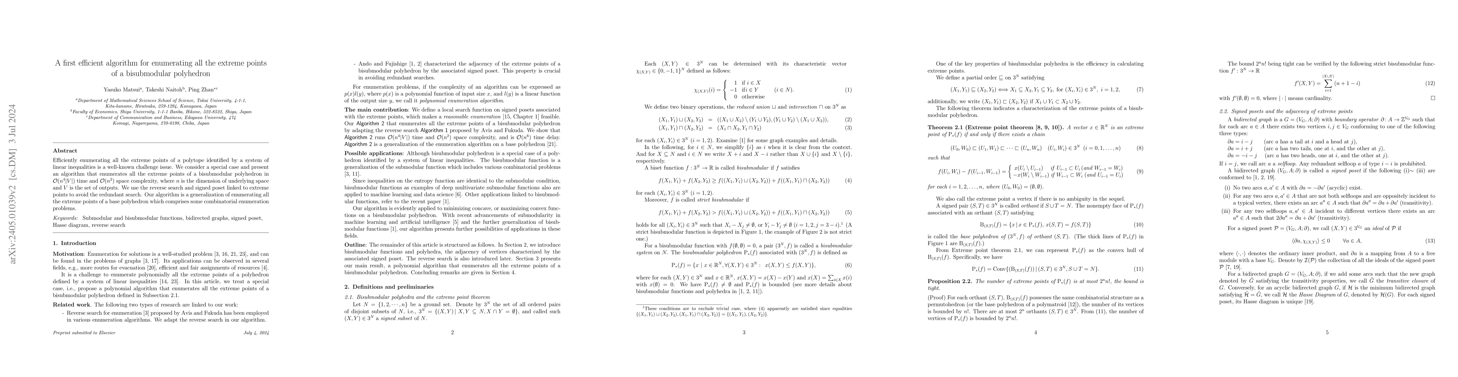 Thumbnail for A first efficient algorithm for enumerating all the extreme points of a
  bisubmodular polyhedron